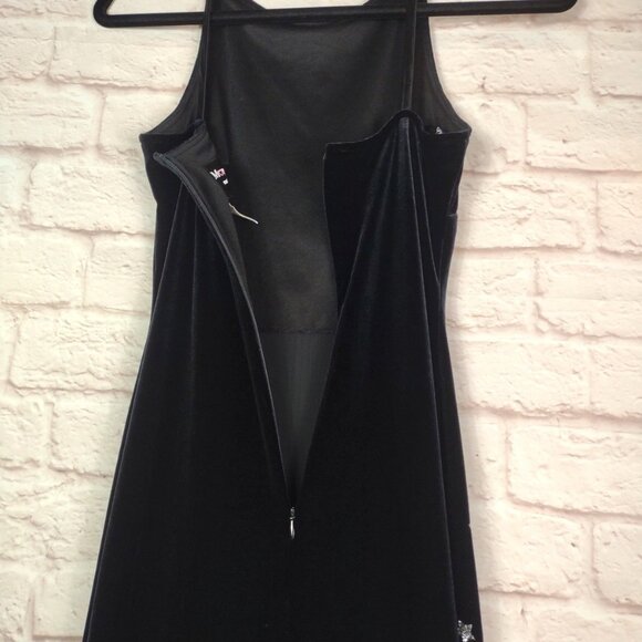 VTG 90s Black Gothic Prom Dress Size 3/4 Black Velvet Glitter Formal Gown USA - Picture 9 of 11